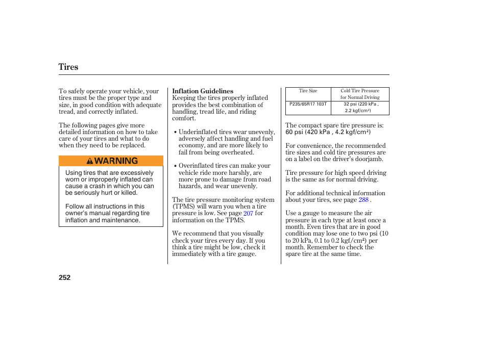 Tires | Acura 2006 MDX - Owner's Manual User Manual | Page 253 / 311