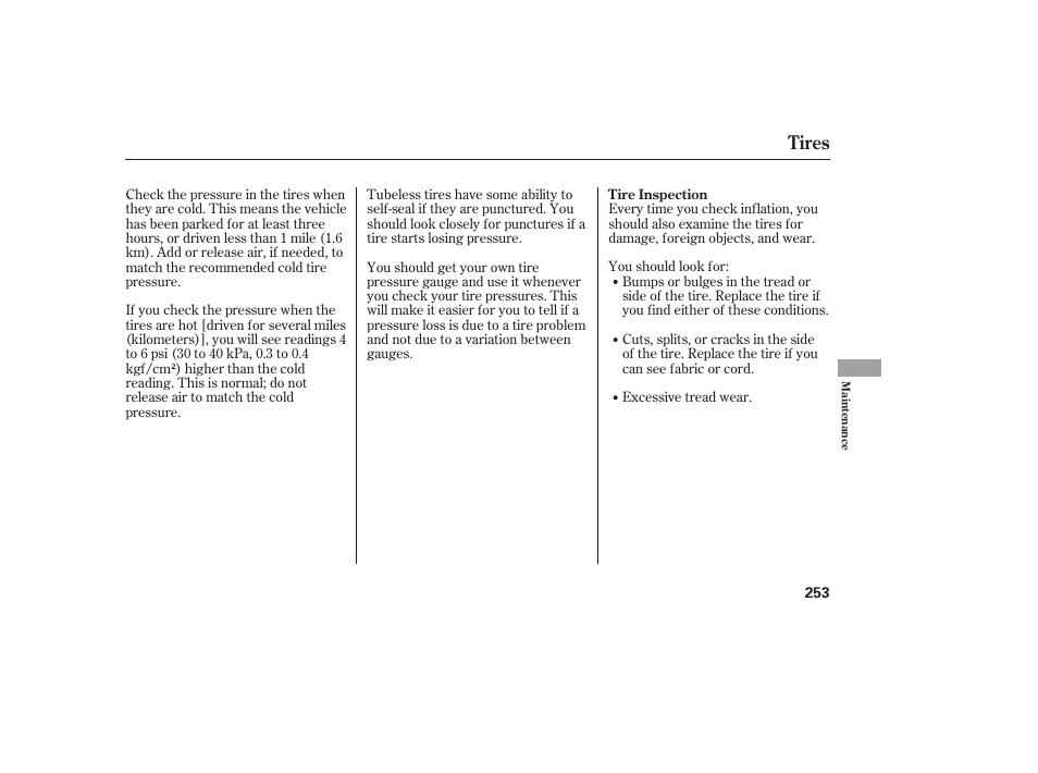 Tires | Acura 2006 MDX - Owner's Manual User Manual | Page 254 / 311