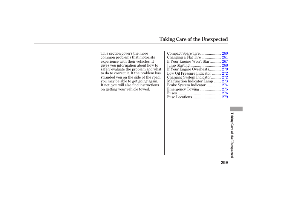 Taking care of the unexpected | Acura 2006 MDX - Owner's Manual User Manual | Page 260 / 311