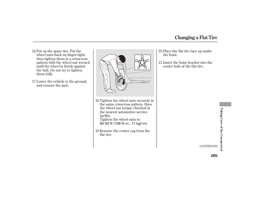 Changing a flat tire | Acura 2006 MDX - Owner's Manual User Manual | Page 266 / 311