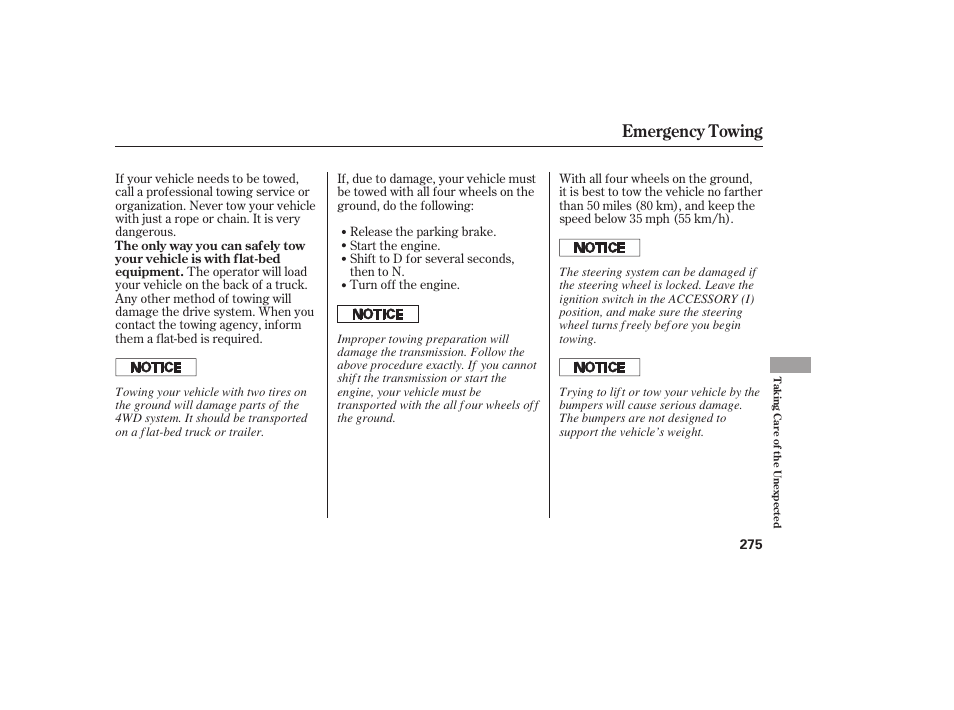 Emergency towing | Acura 2006 MDX - Owner's Manual User Manual | Page 276 / 311