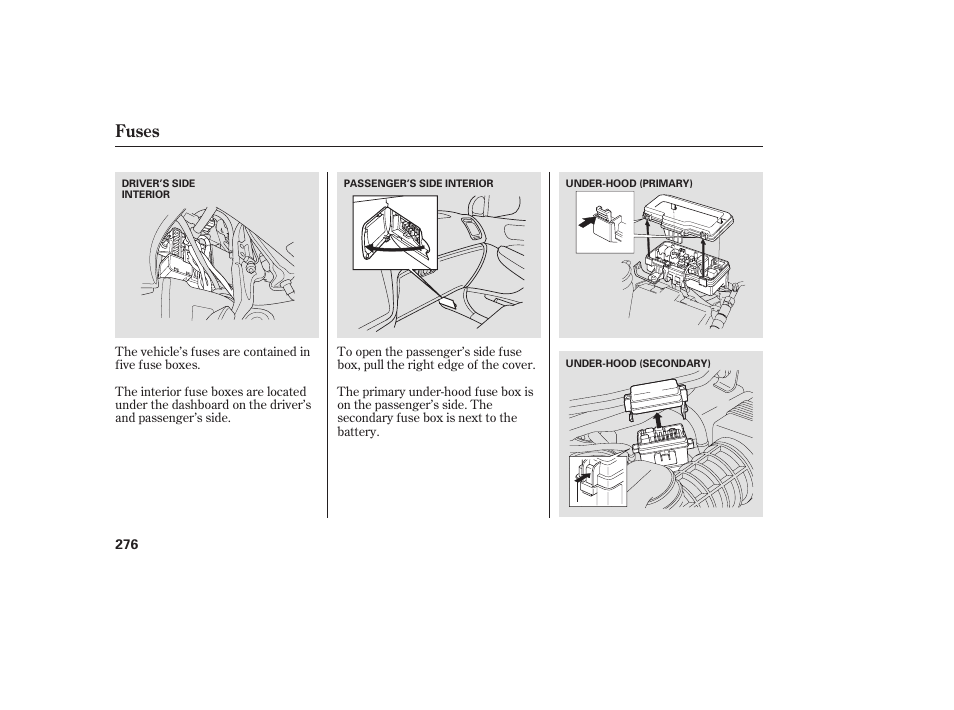 Fuses | Acura 2006 MDX - Owner's Manual User Manual | Page 277 / 311