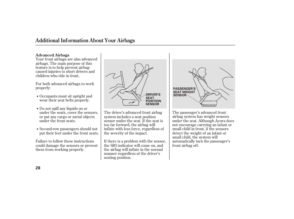 Additional information about your airbags | Acura 2006 MDX - Owner's Manual User Manual | Page 29 / 311