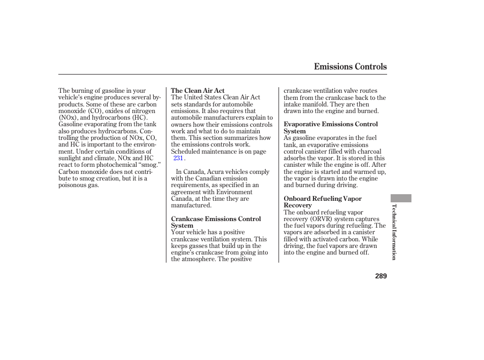 Emissions controls | Acura 2006 MDX - Owner's Manual User Manual | Page 290 / 311