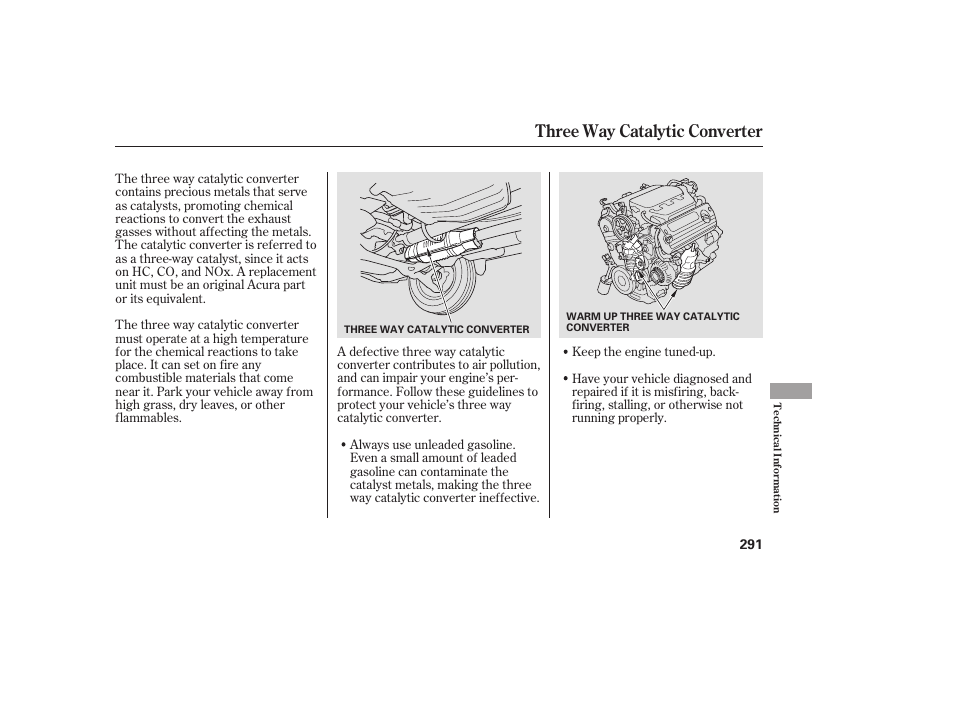 Three way catalytic converter | Acura 2006 MDX - Owner's Manual User Manual | Page 292 / 311