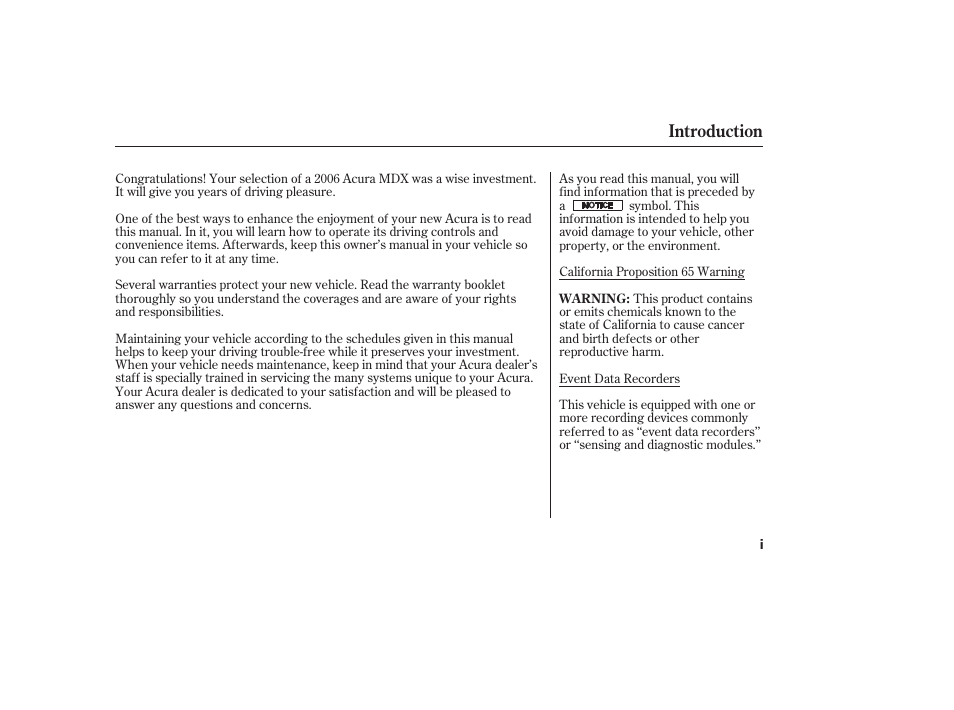 Introduction | Acura 2006 MDX - Owner's Manual User Manual | Page 3 / 311