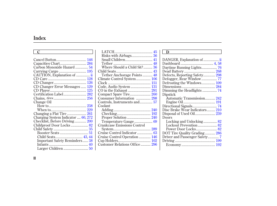 Index | Acura 2006 MDX - Owner's Manual User Manual | Page 303 / 311