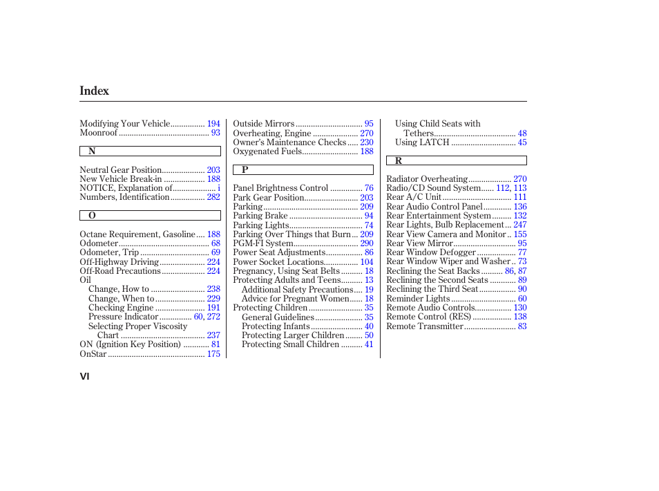 Index | Acura 2006 MDX - Owner's Manual User Manual | Page 307 / 311