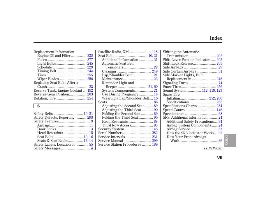 Index | Acura 2006 MDX - Owner's Manual User Manual | Page 308 / 311