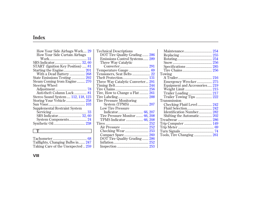 Index | Acura 2006 MDX - Owner's Manual User Manual | Page 309 / 311