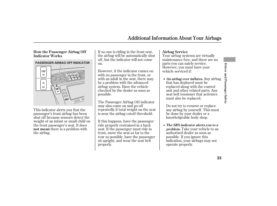 Additional information about your airbags | Acura 2006 MDX - Owner's Manual User Manual | Page 34 / 311