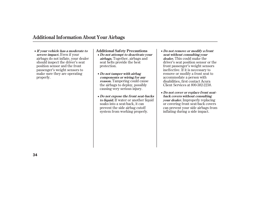 Additional information about your airbags | Acura 2006 MDX - Owner's Manual User Manual | Page 35 / 311