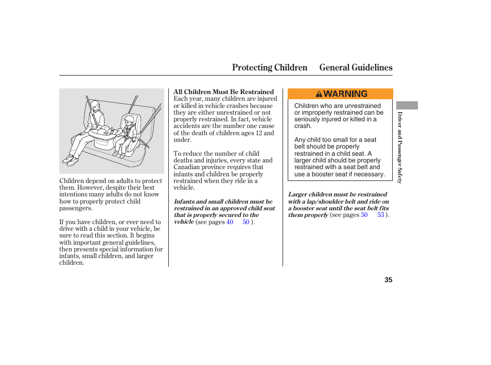 Protecting children general guidelines | Acura 2006 MDX - Owner's Manual User Manual | Page 36 / 311
