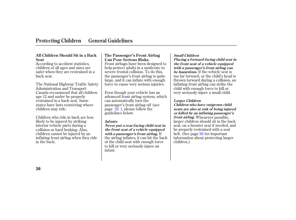 Protecting children general guidelines | Acura 2006 MDX - Owner's Manual User Manual | Page 37 / 311