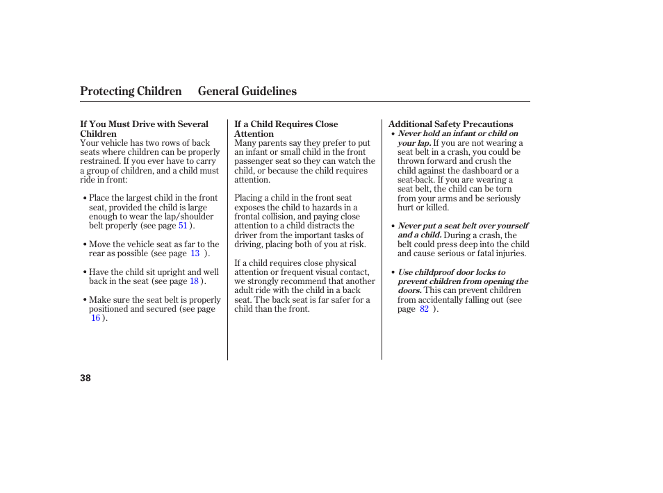 Protecting children general guidelines | Acura 2006 MDX - Owner's Manual User Manual | Page 39 / 311