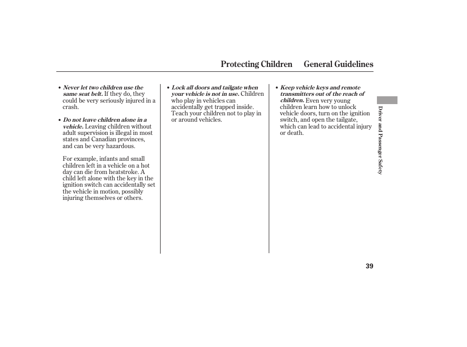 Protecting children general guidelines | Acura 2006 MDX - Owner's Manual User Manual | Page 40 / 311