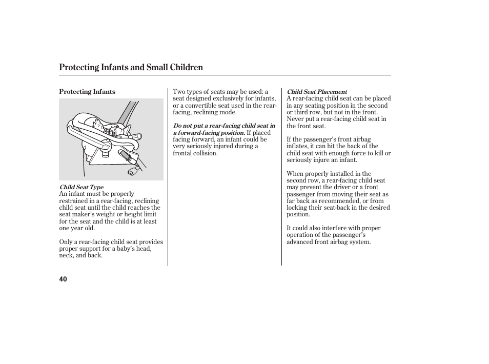 Protecting infants and small children | Acura 2006 MDX - Owner's Manual User Manual | Page 41 / 311