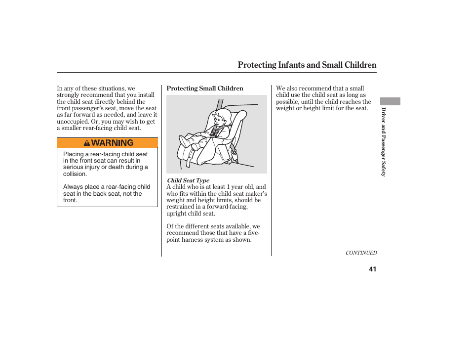 Protecting infants and small children | Acura 2006 MDX - Owner's Manual User Manual | Page 42 / 311