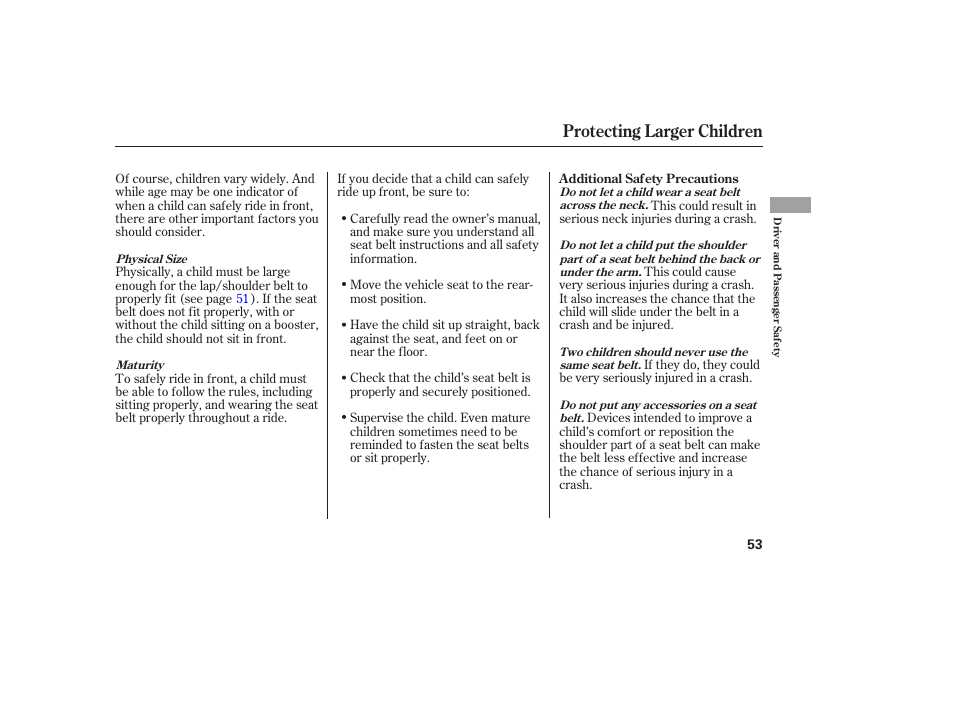 Protecting larger children | Acura 2006 MDX - Owner's Manual User Manual | Page 54 / 311