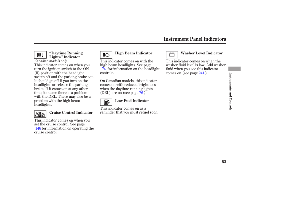 Instrument panel indicators | Acura 2006 MDX - Owner's Manual User Manual | Page 64 / 311
