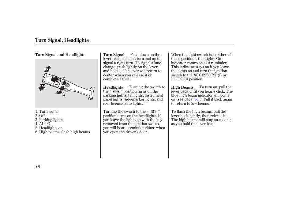 Turn signal, headlights | Acura 2006 MDX - Owner's Manual User Manual | Page 75 / 311