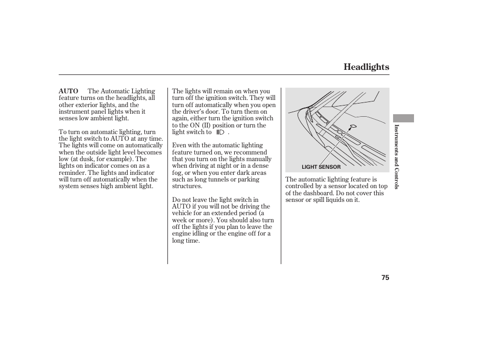 Headlights | Acura 2006 MDX - Owner's Manual User Manual | Page 76 / 311