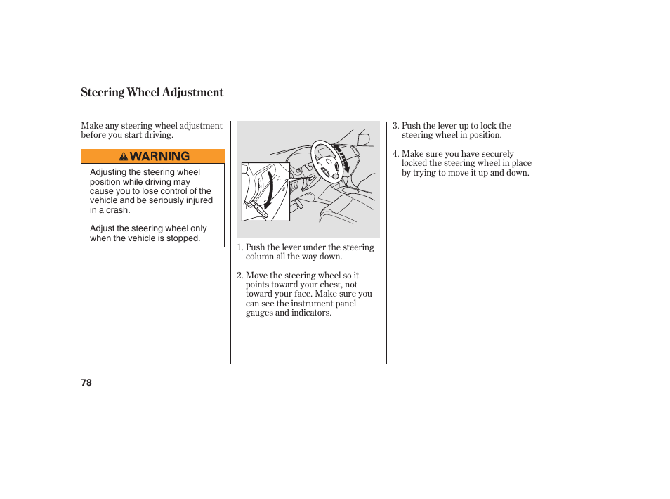 Steering wheel adjustment | Acura 2006 MDX - Owner's Manual User Manual | Page 79 / 311