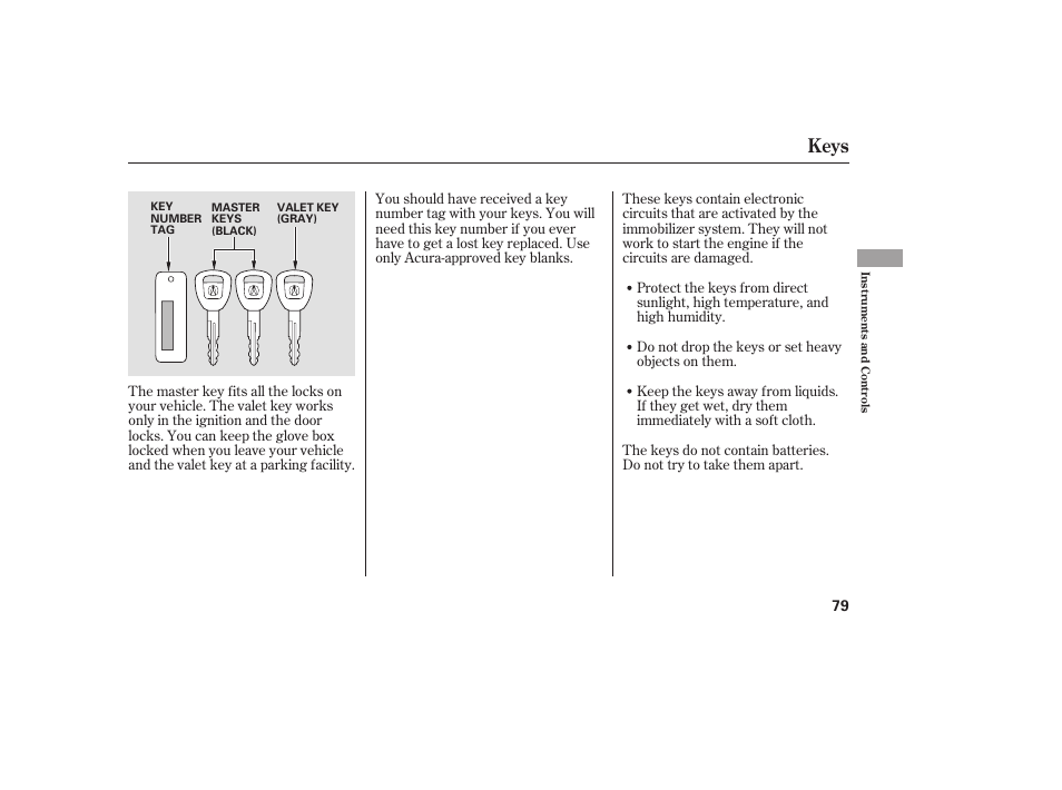 Keys | Acura 2006 MDX - Owner's Manual User Manual | Page 80 / 311