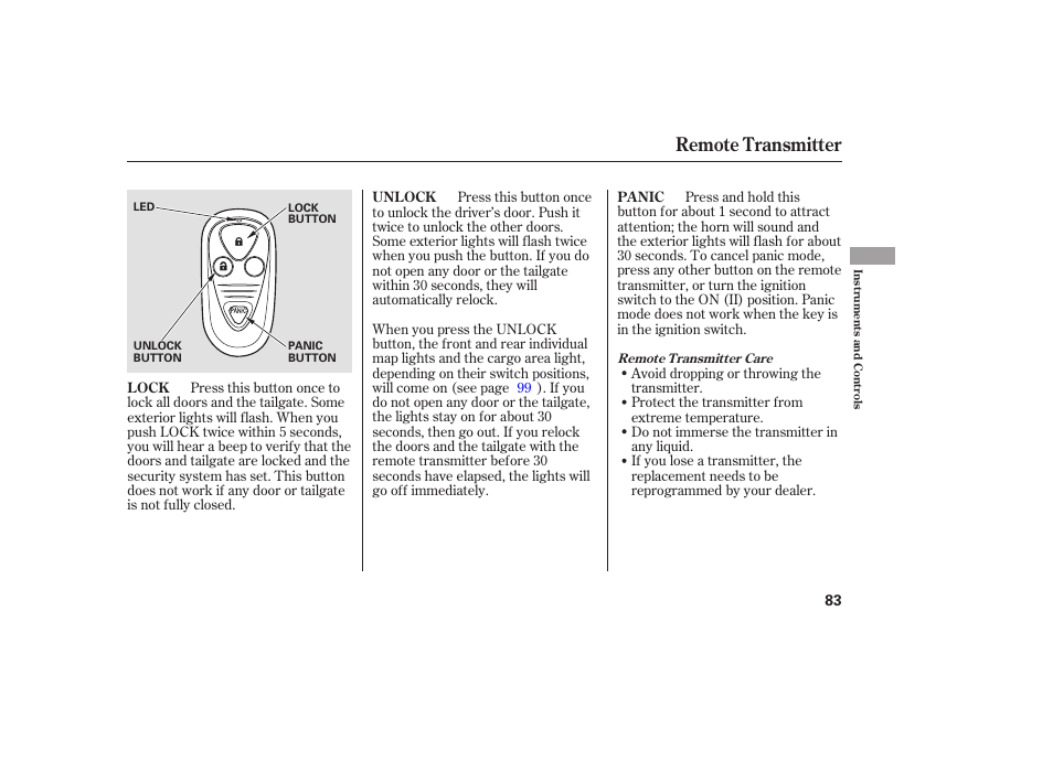 Remote transmitter | Acura 2006 MDX - Owner's Manual User Manual | Page 84 / 311