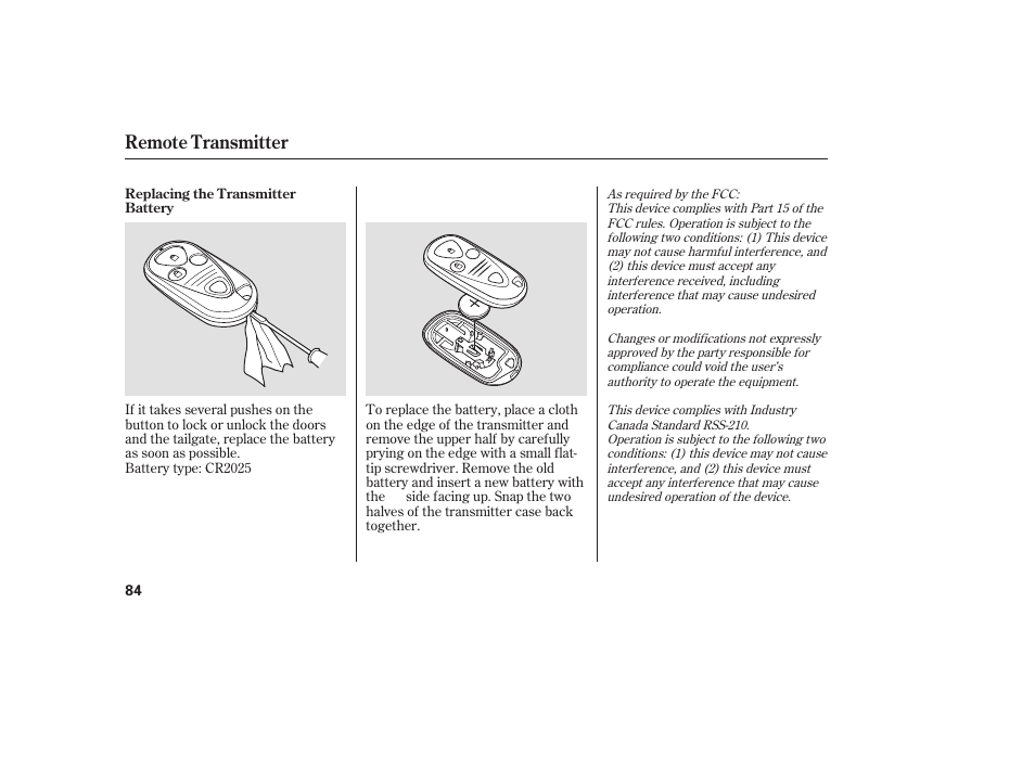 Remote transmitter | Acura 2006 MDX - Owner's Manual User Manual | Page 85 / 311