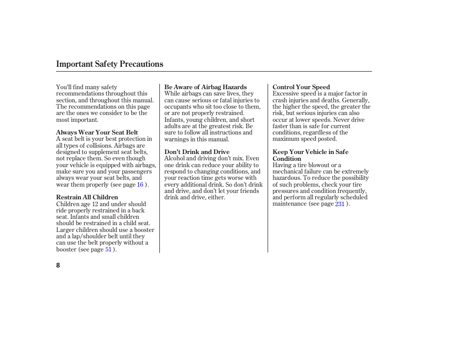 Important safety precautions | Acura 2006 MDX - Owner's Manual User Manual | Page 9 / 311