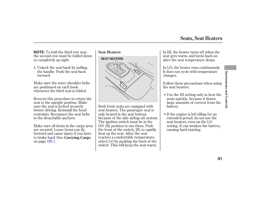 Seats, seat heaters | Acura 2006 MDX - Owner's Manual User Manual | Page 92 / 311