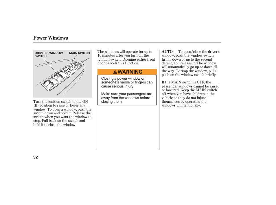Power windows | Acura 2006 MDX - Owner's Manual User Manual | Page 93 / 311