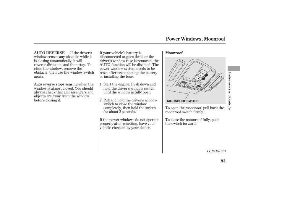 Power windows, moonroof | Acura 2006 MDX - Owner's Manual User Manual | Page 94 / 311