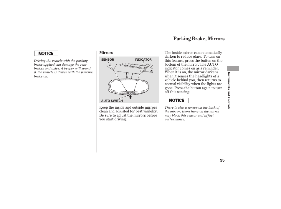 Parking brake, mirrors | Acura 2006 MDX - Owner's Manual User Manual | Page 96 / 311