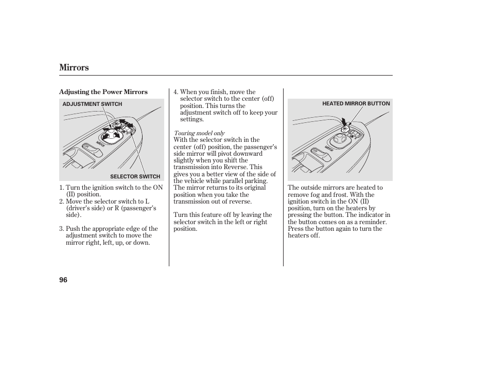 Mirrors | Acura 2006 MDX - Owner's Manual User Manual | Page 97 / 311