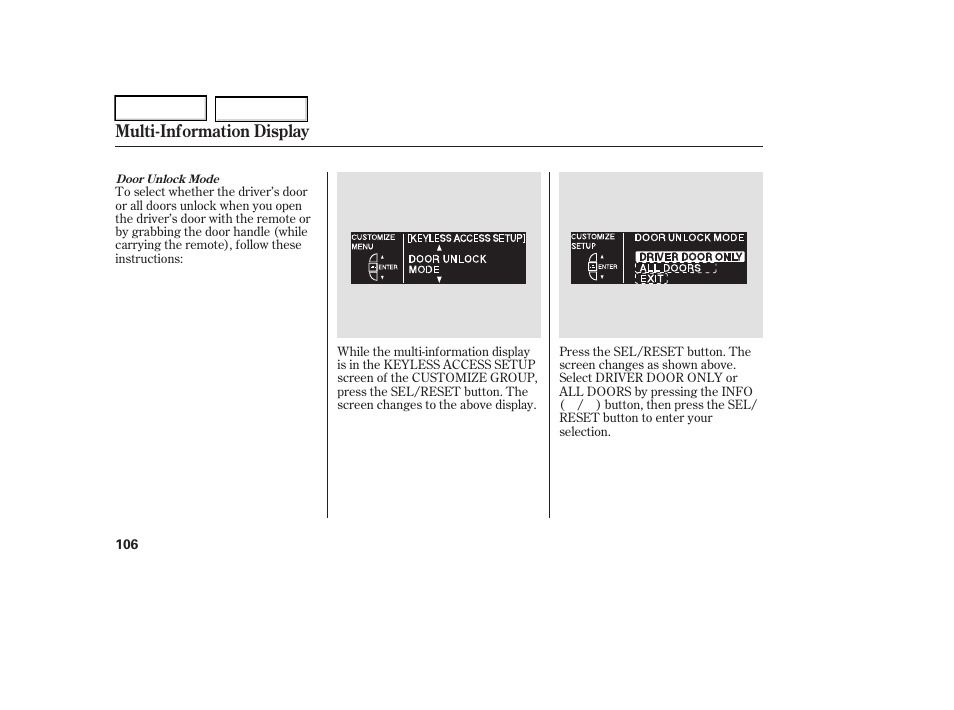 Multi-information display | Acura 2006 RL - Owner's Manual User Manual | Page 107 / 454