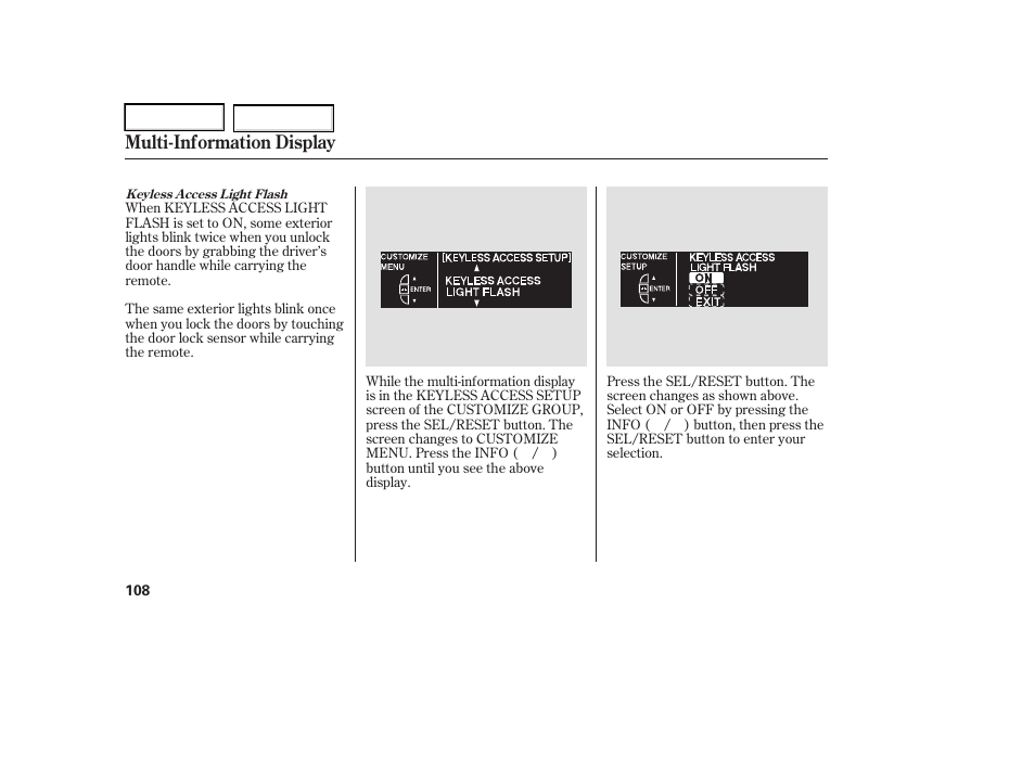 Multi-information display | Acura 2006 RL - Owner's Manual User Manual | Page 109 / 454