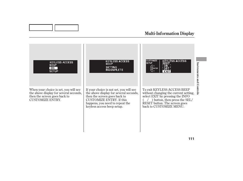 Multi-information display | Acura 2006 RL - Owner's Manual User Manual | Page 112 / 454