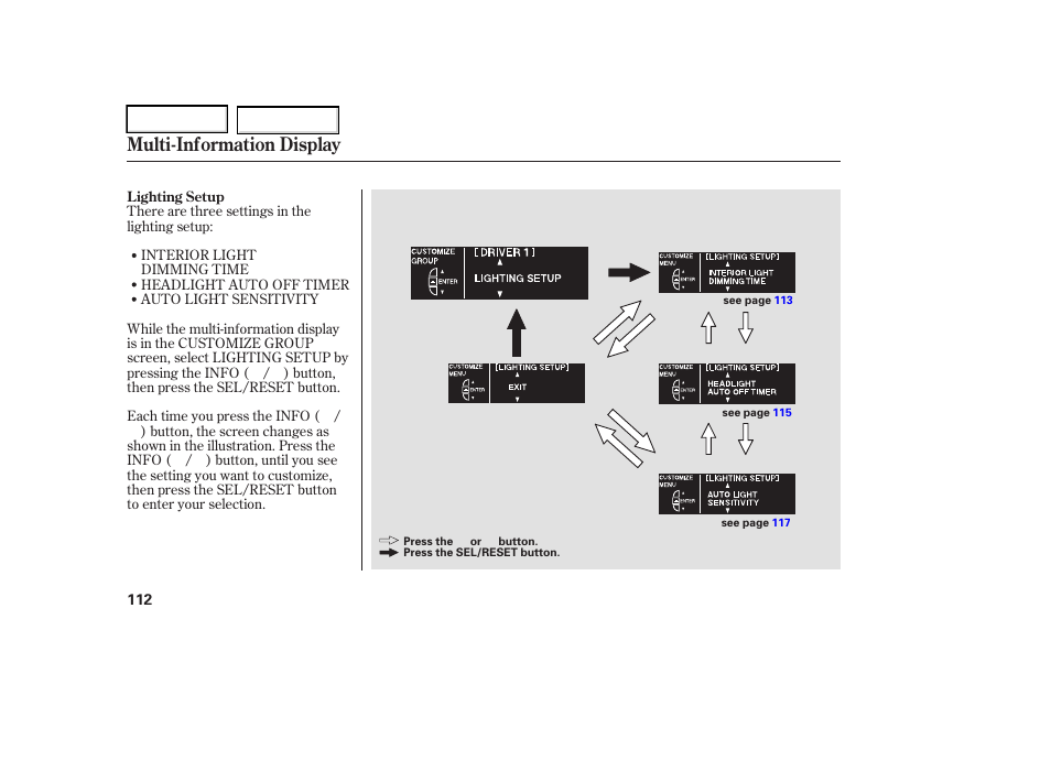 Multi-information display | Acura 2006 RL - Owner's Manual User Manual | Page 113 / 454