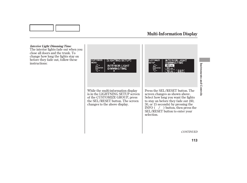 Multi-information display | Acura 2006 RL - Owner's Manual User Manual | Page 114 / 454