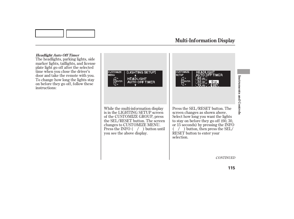 Multi-information display | Acura 2006 RL - Owner's Manual User Manual | Page 116 / 454