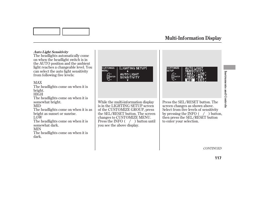 Multi-information display | Acura 2006 RL - Owner's Manual User Manual | Page 118 / 454