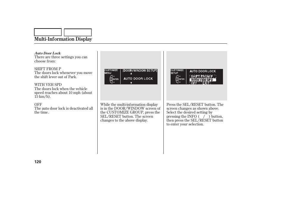 Multi-information display | Acura 2006 RL - Owner's Manual User Manual | Page 121 / 454