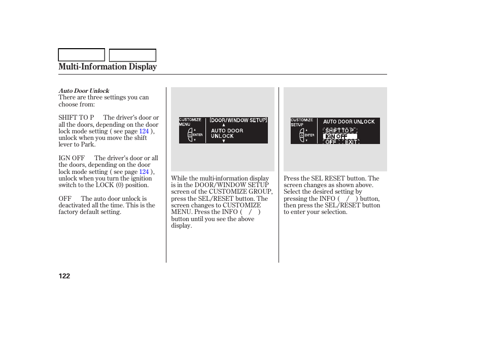 Multi-information display | Acura 2006 RL - Owner's Manual User Manual | Page 123 / 454