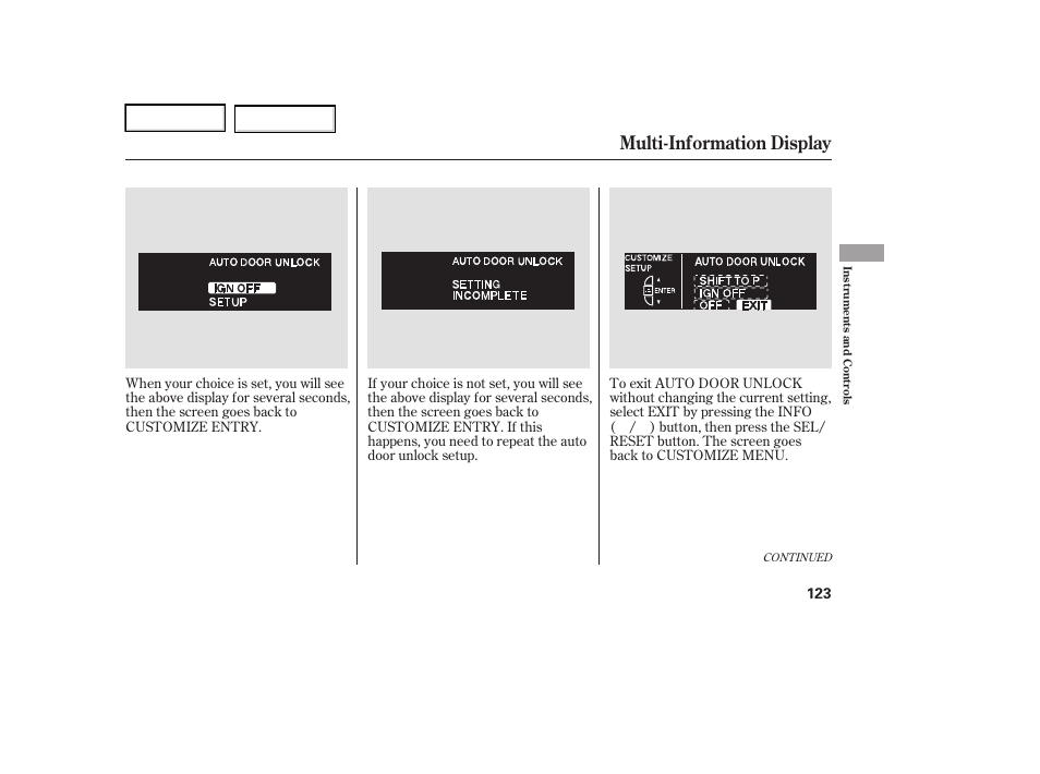Multi-information display | Acura 2006 RL - Owner's Manual User Manual | Page 124 / 454