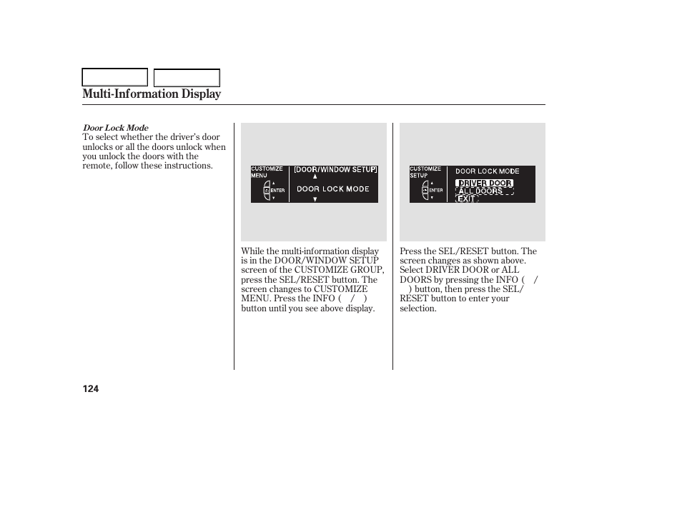 Multi-information display | Acura 2006 RL - Owner's Manual User Manual | Page 125 / 454