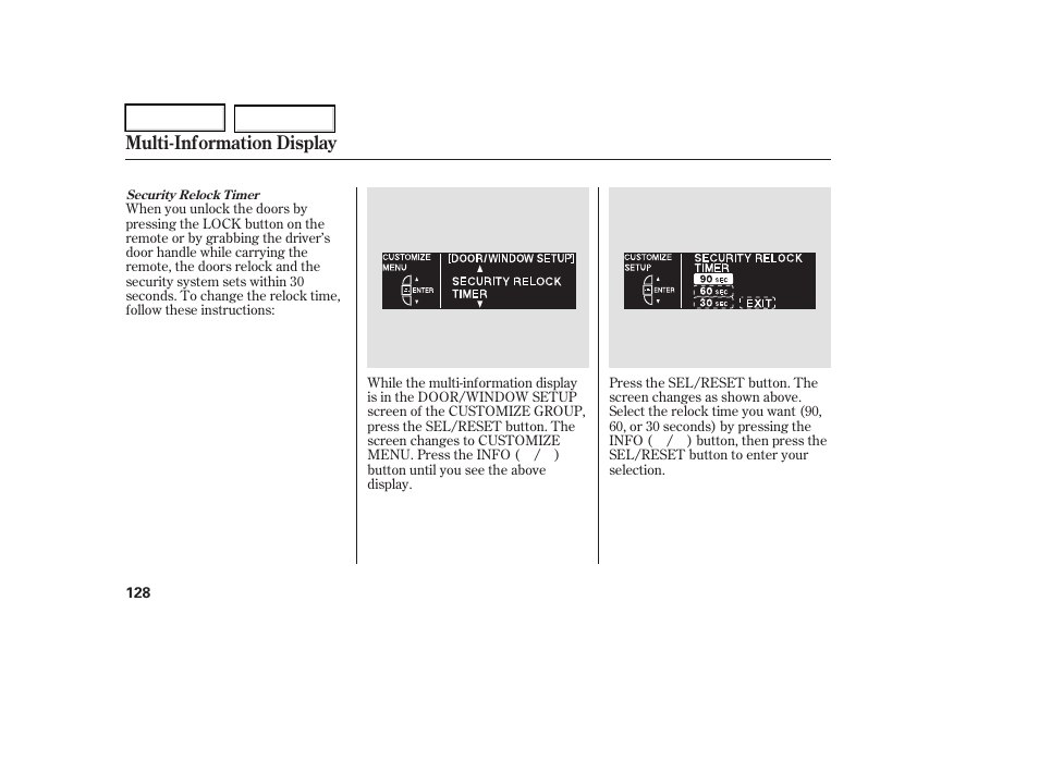 Multi-information display | Acura 2006 RL - Owner's Manual User Manual | Page 129 / 454