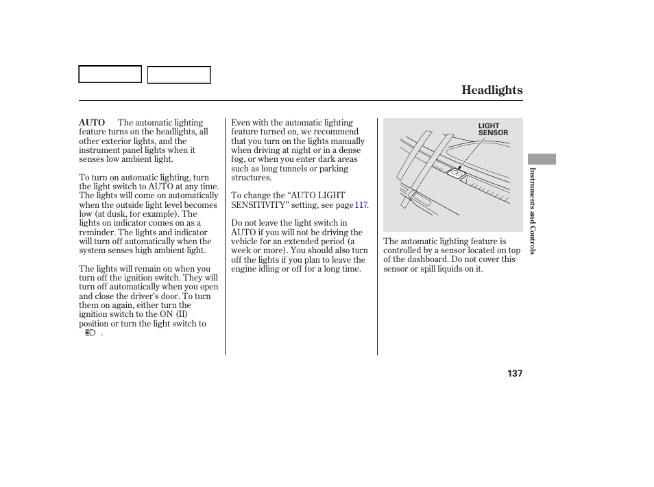Headlights | Acura 2006 RL - Owner's Manual User Manual | Page 138 / 454