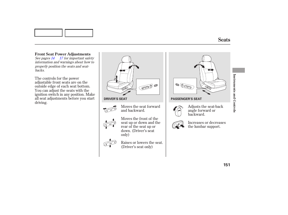 Seats | Acura 2006 RL - Owner's Manual User Manual | Page 152 / 454